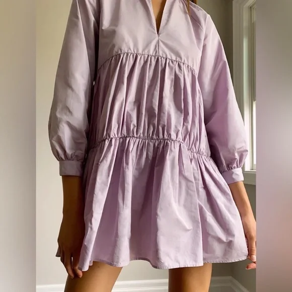 Aritzia Sunday Best Lilac Alice Taffeta Oversized Babydoll Dress Pockets XXS - Picture 2 of 10